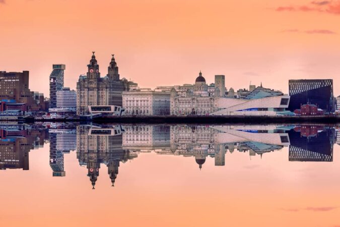 Looking towards the Liverpool skyline as the sun settles.
