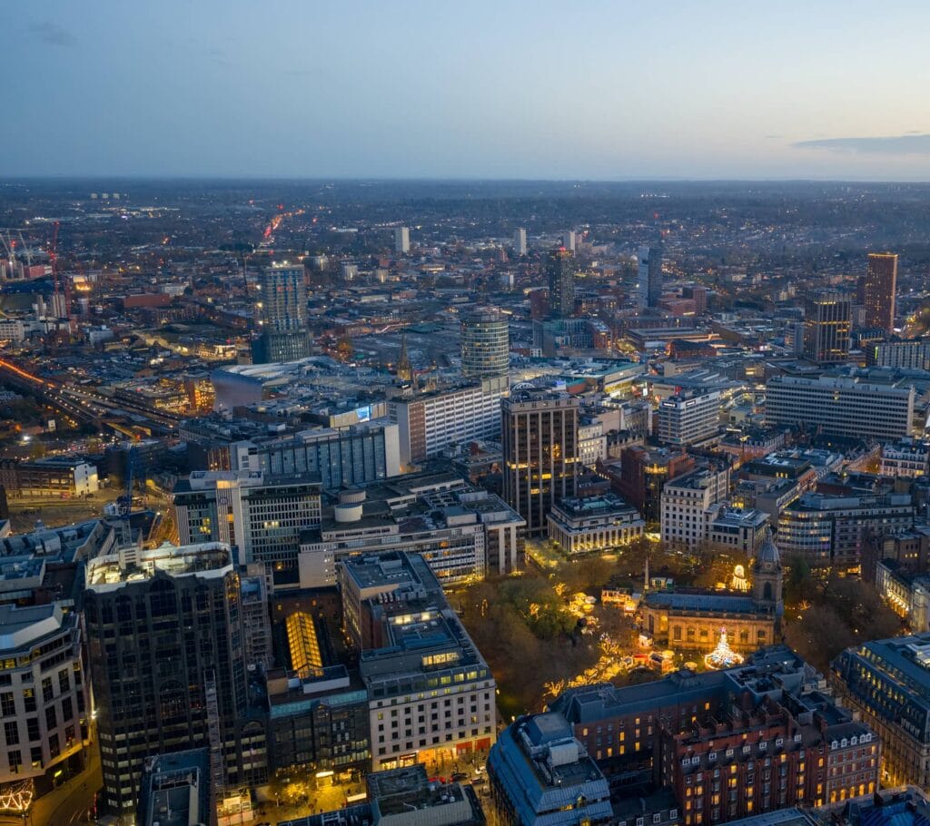 Aerial shot of Birmingham city centre.