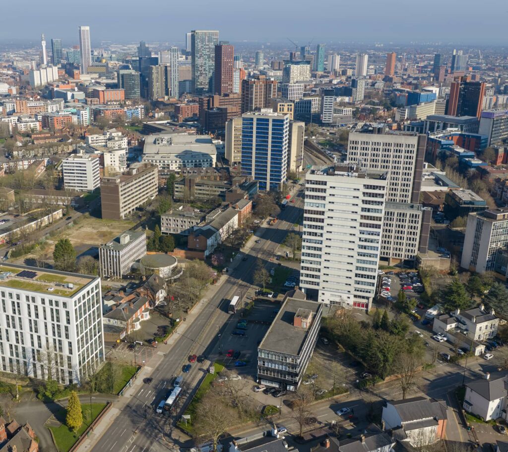 Aerial shot overlooking Birmingham's city centre.