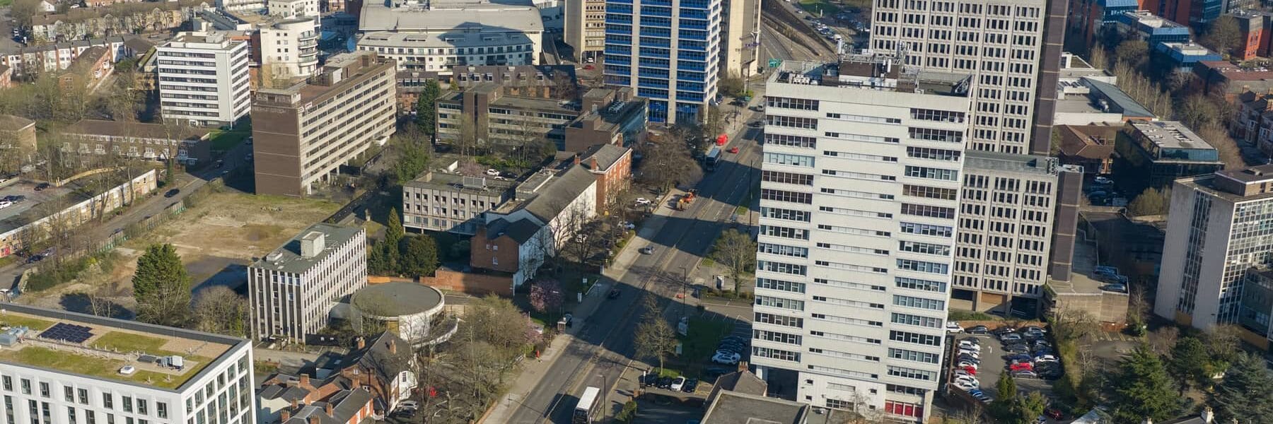 Aerial shot overlooking Birmingham's city centre.