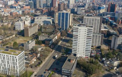 Aerial shot overlooking Birmingham's city centre.